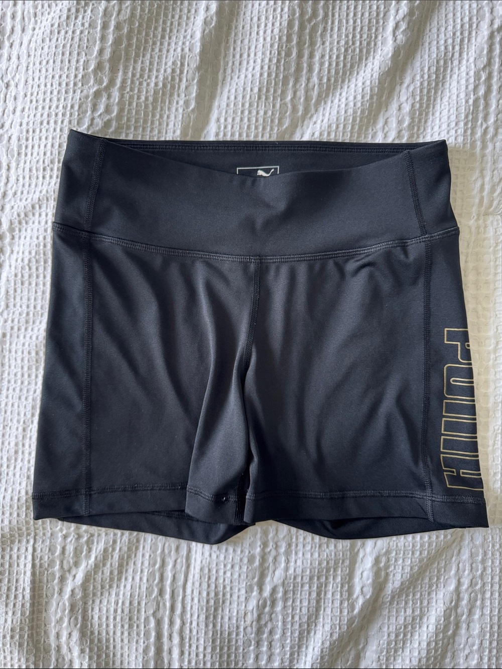 Puma Black Shorts with Gold Logo Print